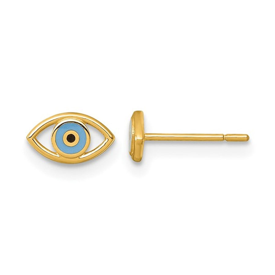 14K Yellow Gold Evil Eye Charm Stud Earrings Image 1