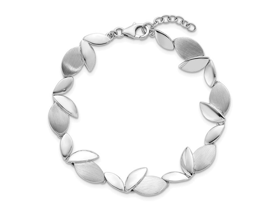 Sterling Silver Polished Brushed Leaf Bracelet 7.5 Inches Image 4