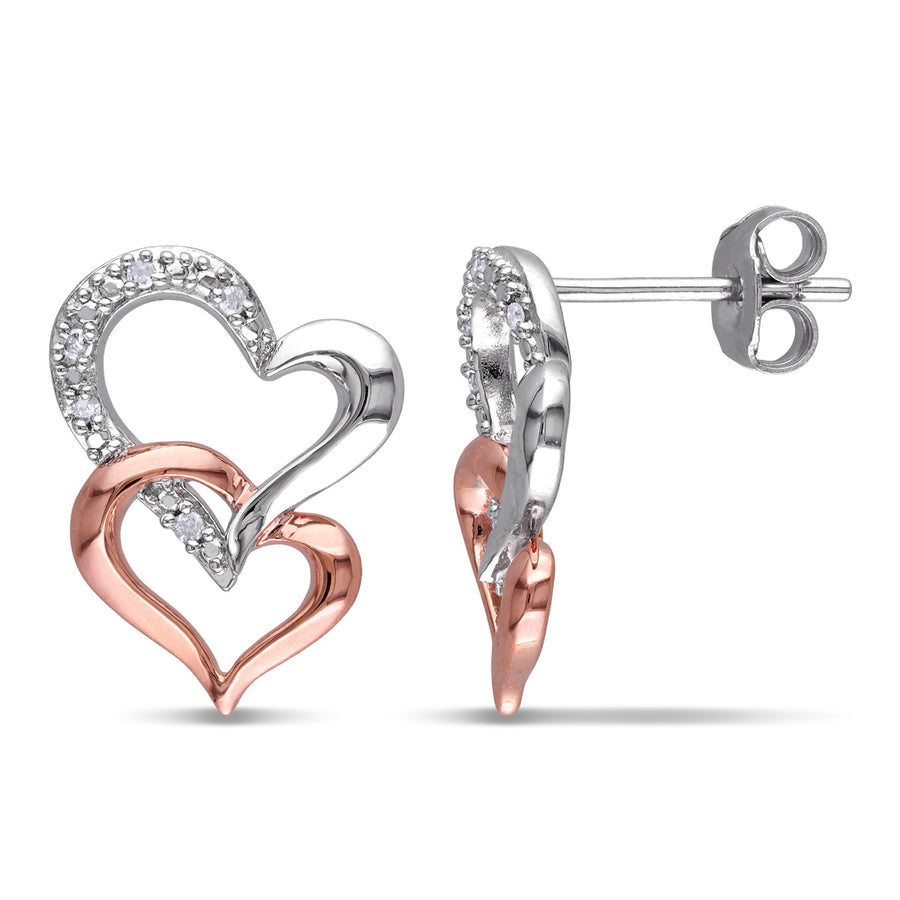 Accent Diamond Double Heart Dangle Earrings in Sterling Silver Image 1