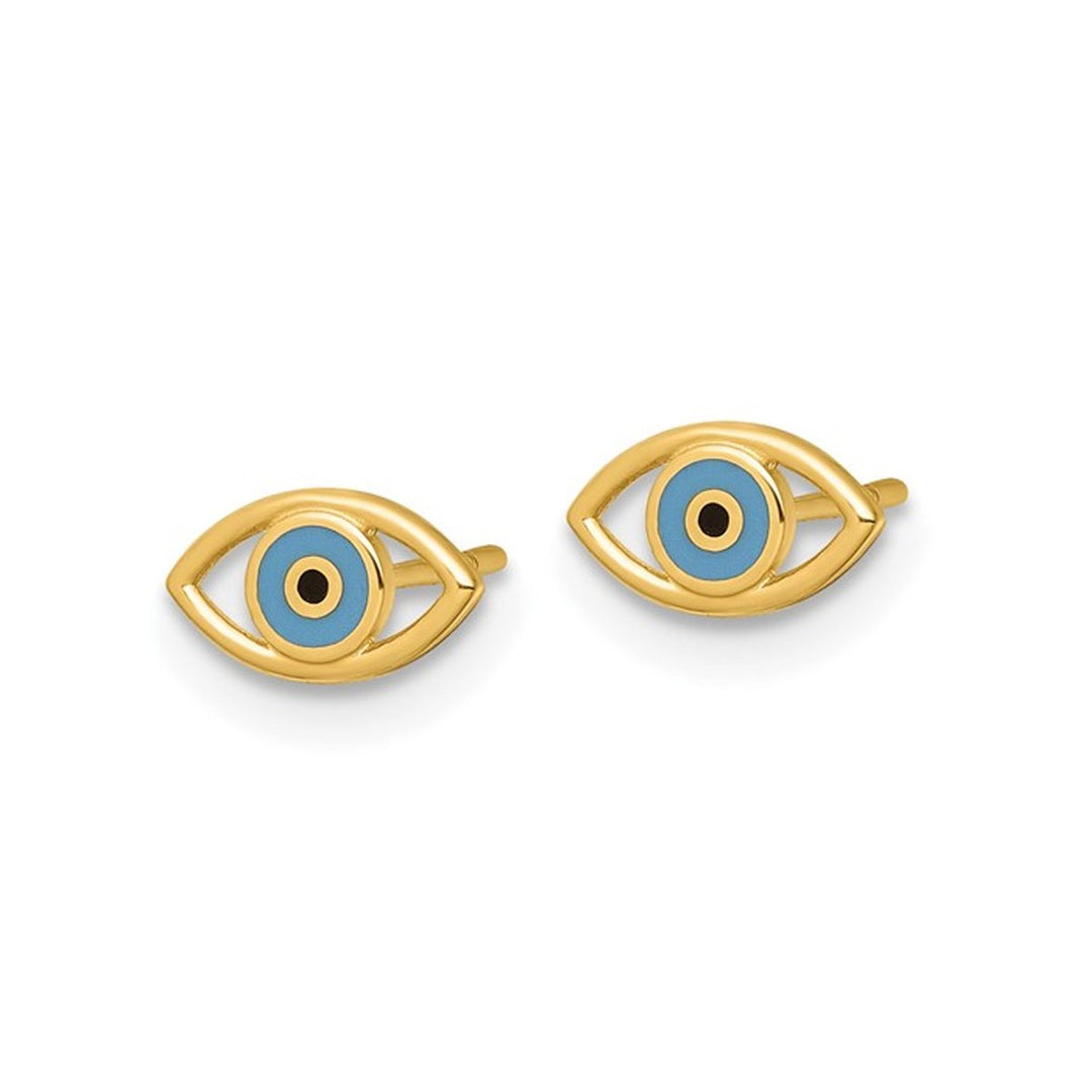 14K Yellow Gold Evil Eye Charm Stud Earrings Image 3