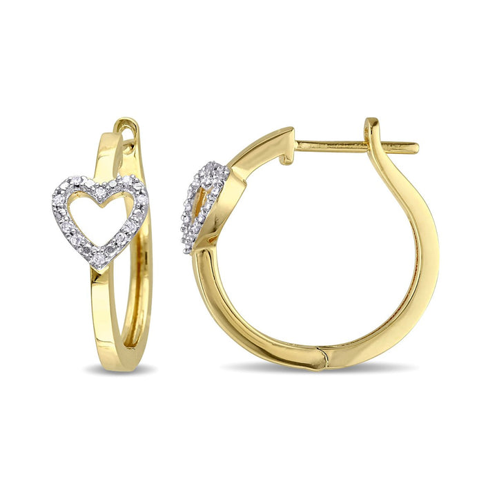 1/10 Carat (ctw) Diamond Heart Hoop Earrings in Yellow Sterling Silver Image 1