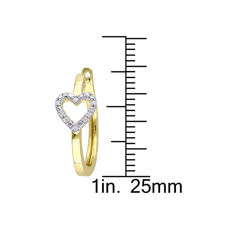 1/10 Carat (ctw) Diamond Heart Hoop Earrings in Yellow Sterling Silver Image 3