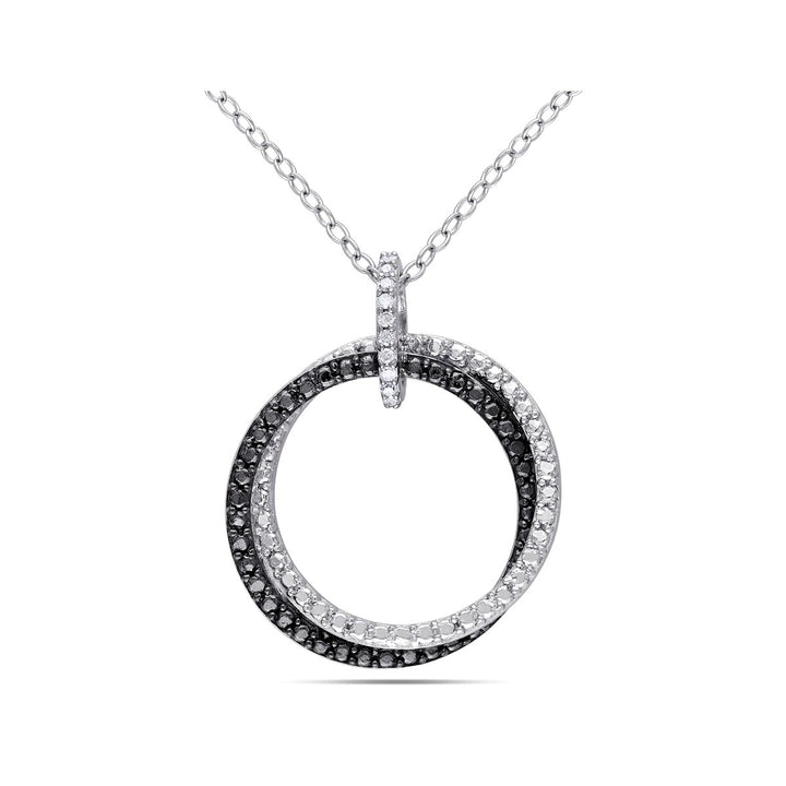 Accent Diamond Circle Pendant Necklace in Sterling Silver with Chain Image 1