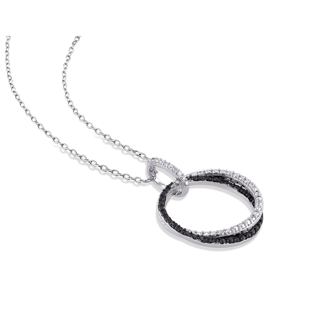 Accent Diamond Circle Pendant Necklace in Sterling Silver with Chain Image 3