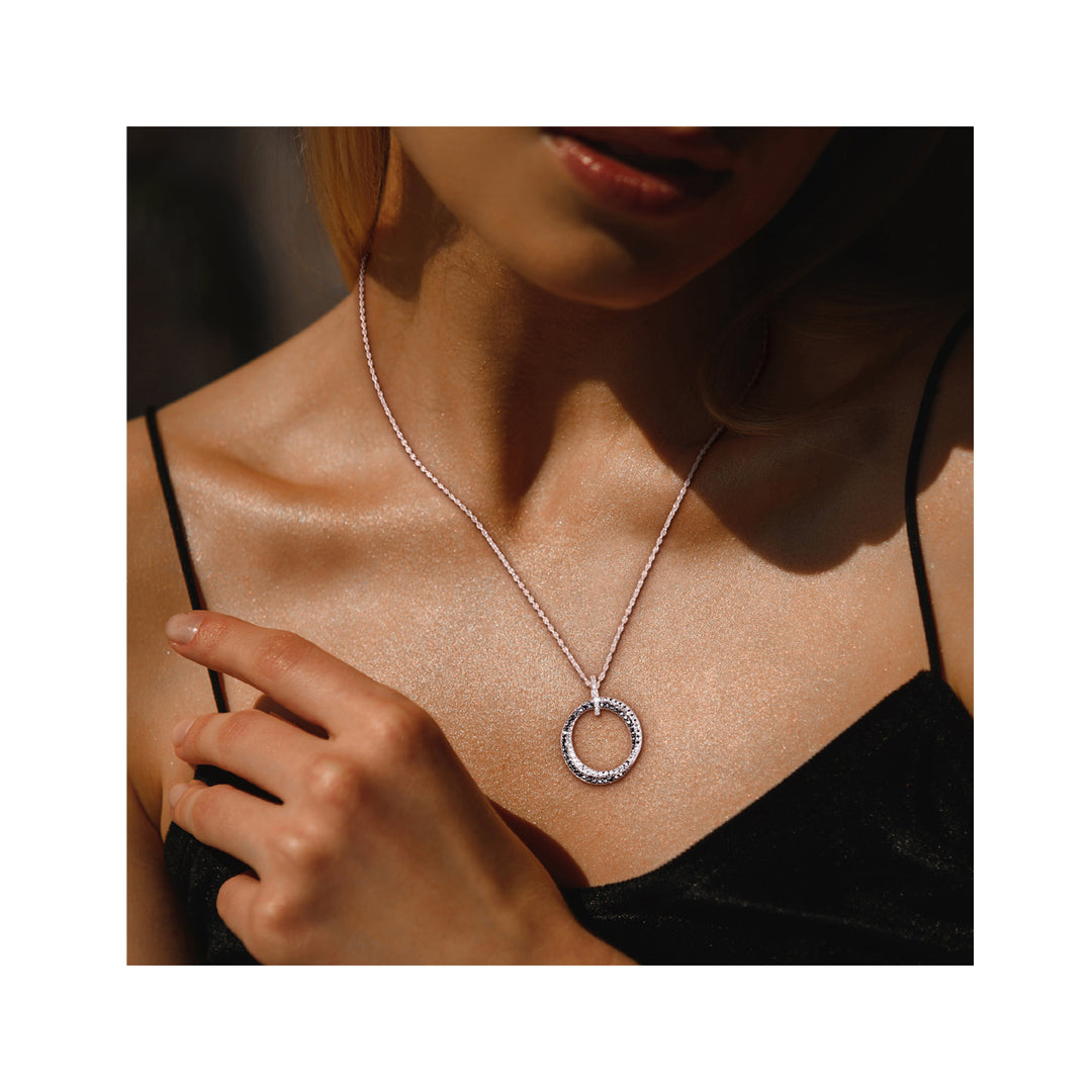 Accent Diamond Circle Pendant Necklace in Sterling Silver with Chain Image 4