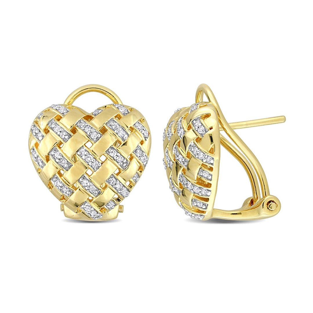 1/4 Carat (ctw) Diamond Heart Earrings in Yellow Sterling Silver Image 1