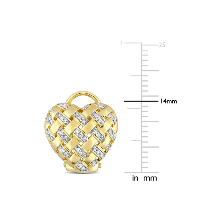 1/4 Carat (ctw) Diamond Heart Earrings in Yellow Sterling Silver Image 3