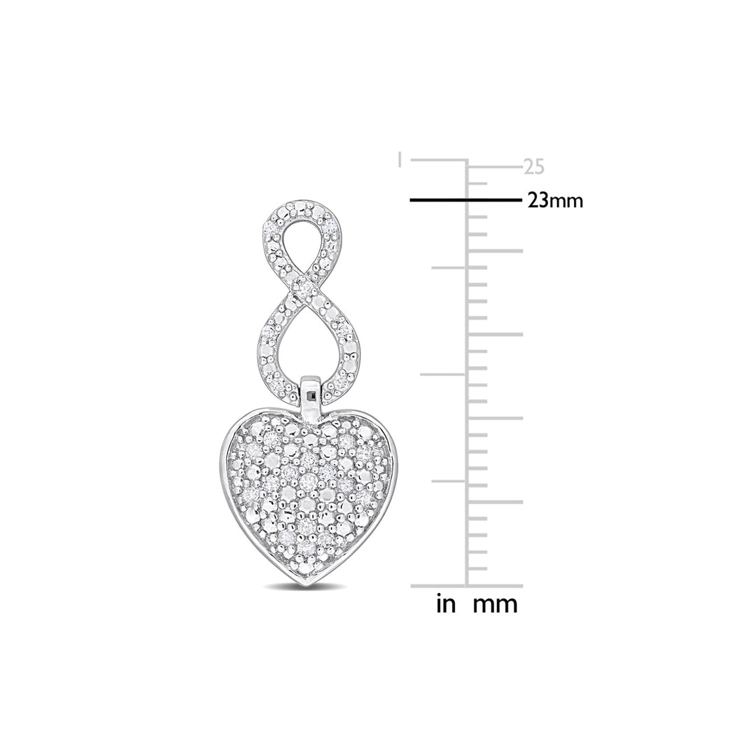 1/4 Carat (ctw) Diamond Infinity Heart Dangle Earrings in Sterling Silver Image 3