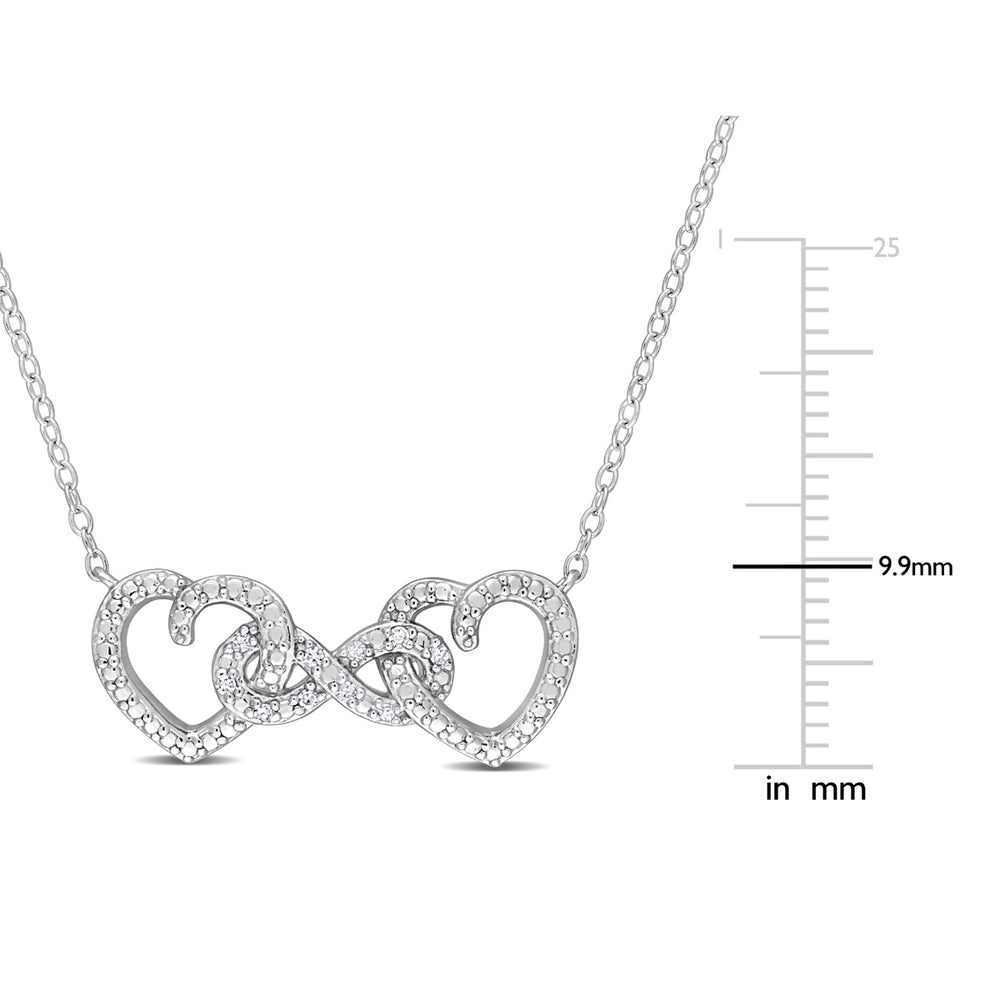 Accent Diamond Double Heart Pendant Necklace in Sterling Silver with Chain Image 2