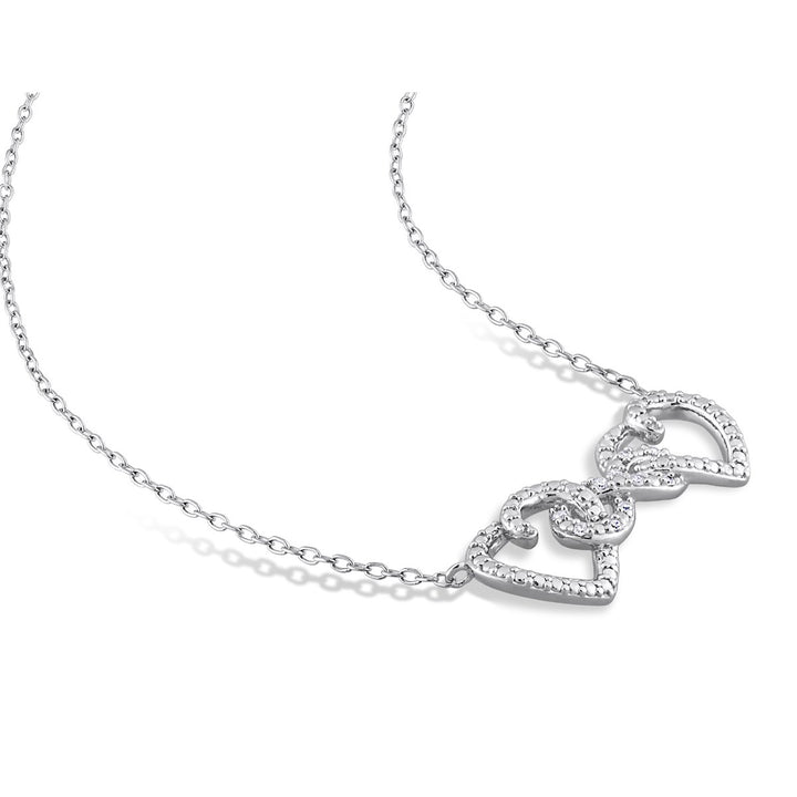 Accent Diamond Double Heart Pendant Necklace in Sterling Silver with Chain Image 3