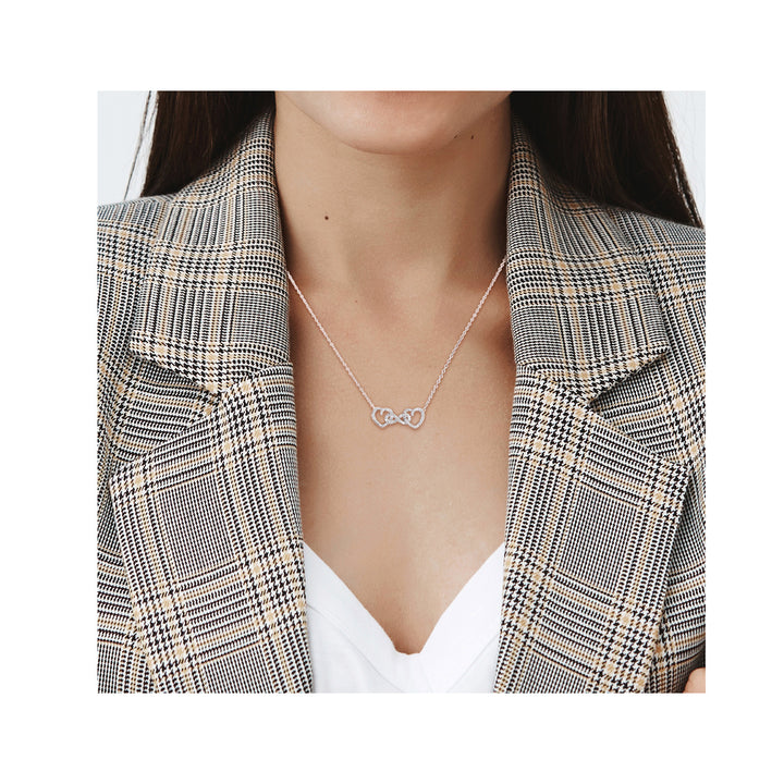 Accent Diamond Double Heart Pendant Necklace in Sterling Silver with Chain Image 4