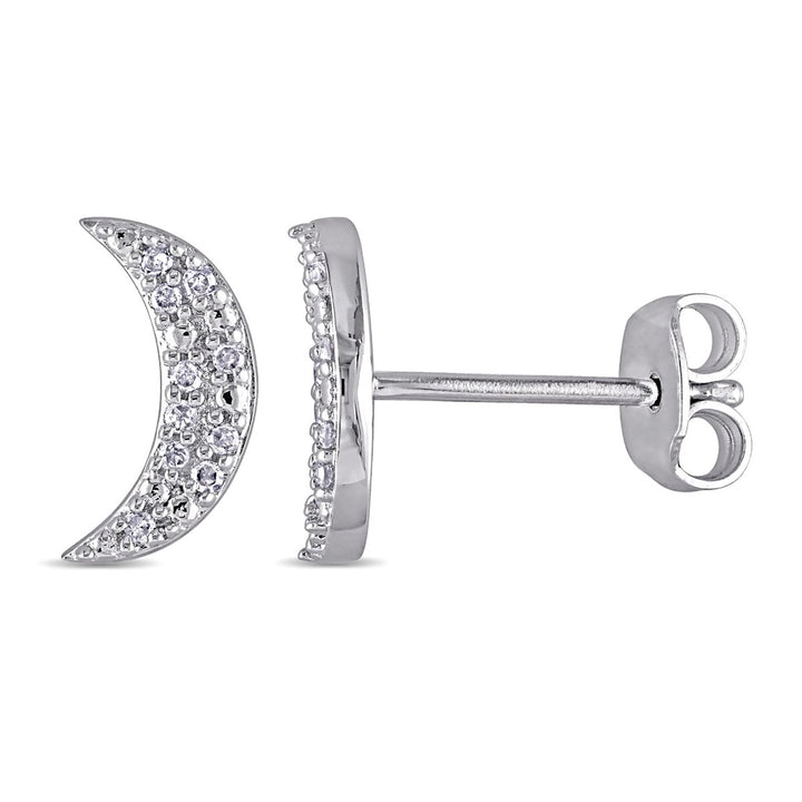 1/10 Carat (ctw) Diamond Crescent Moon Earrings in Sterling Silver Image 1