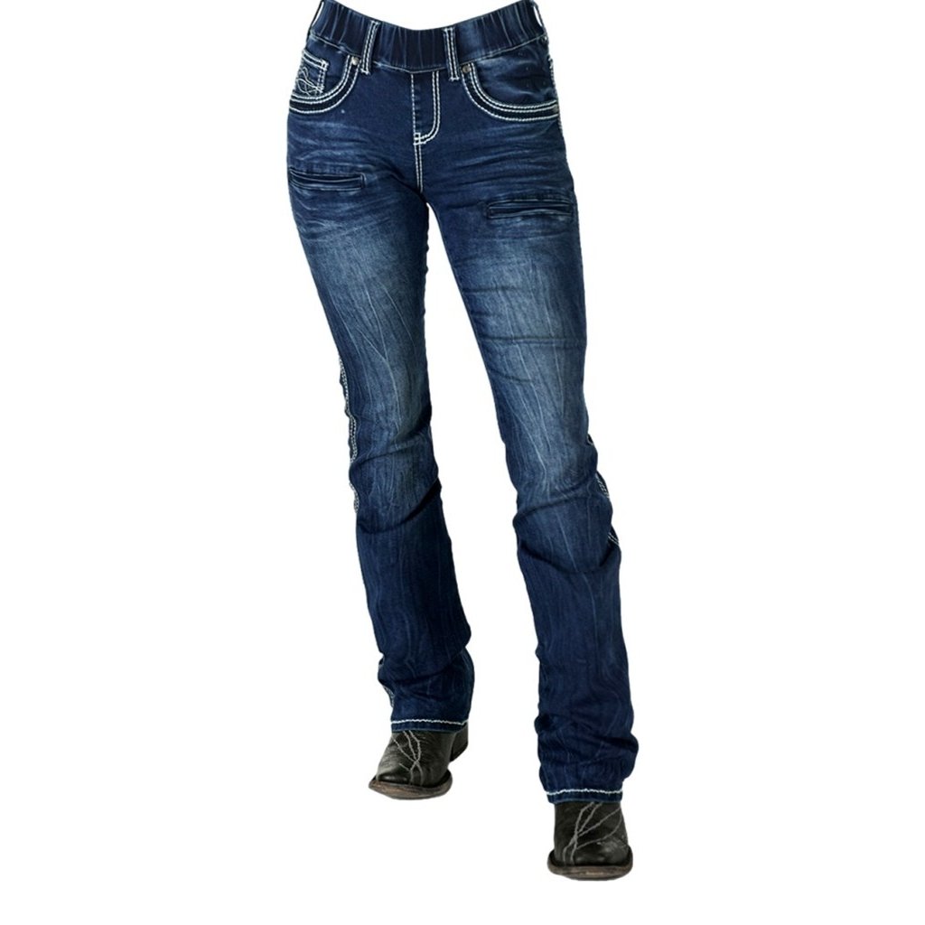 Cowgirl Tuff Western Jeans Womens Hurricane Pull On Dark Wash PULHUR Image 1