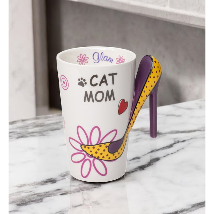 Ceramic Cat Mom Love Mug with High Heel Shoes Handle , Image 1