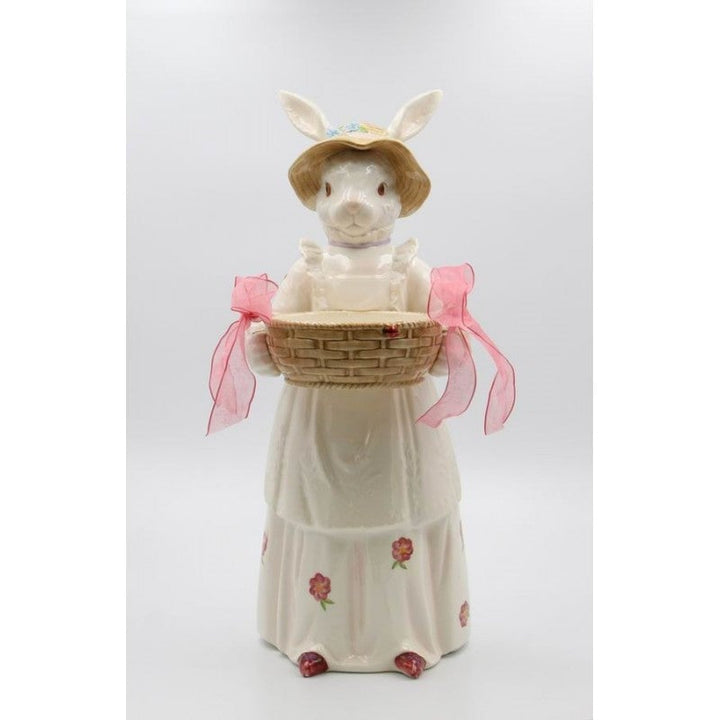 Ceramic Rosy Bunny Rabbit Holding Basket Candy Holder , Image 3