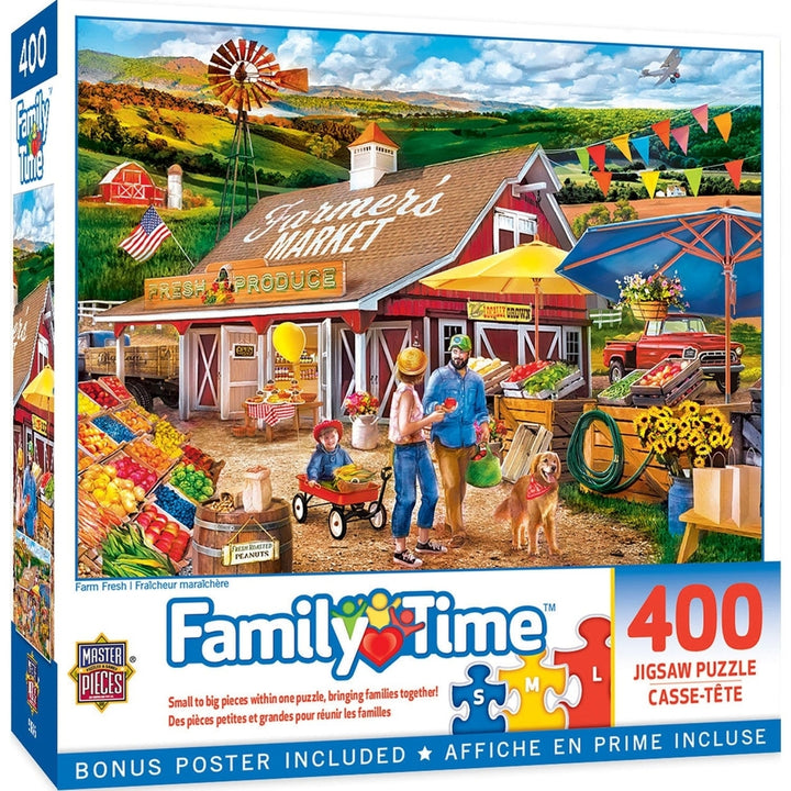 Family Time Farm Fresh 400 Piece Jigsaw Puzzle Local Farmers Market Scene Image 1