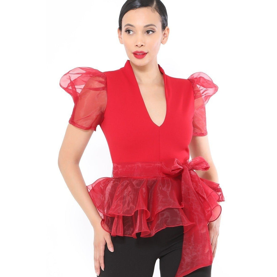 Organza Puff Short Sleeve Fashion Top Image 1