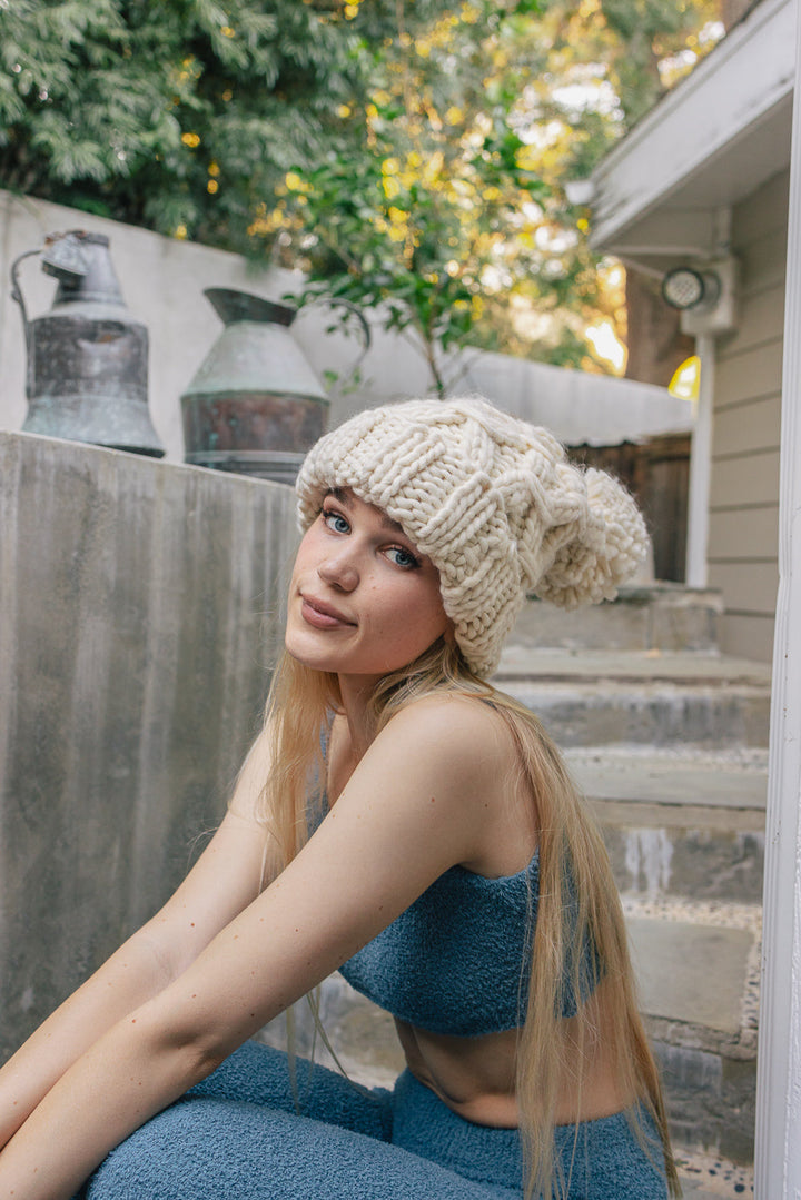 Oversized Chunky Knit Pom Beanie Image 1