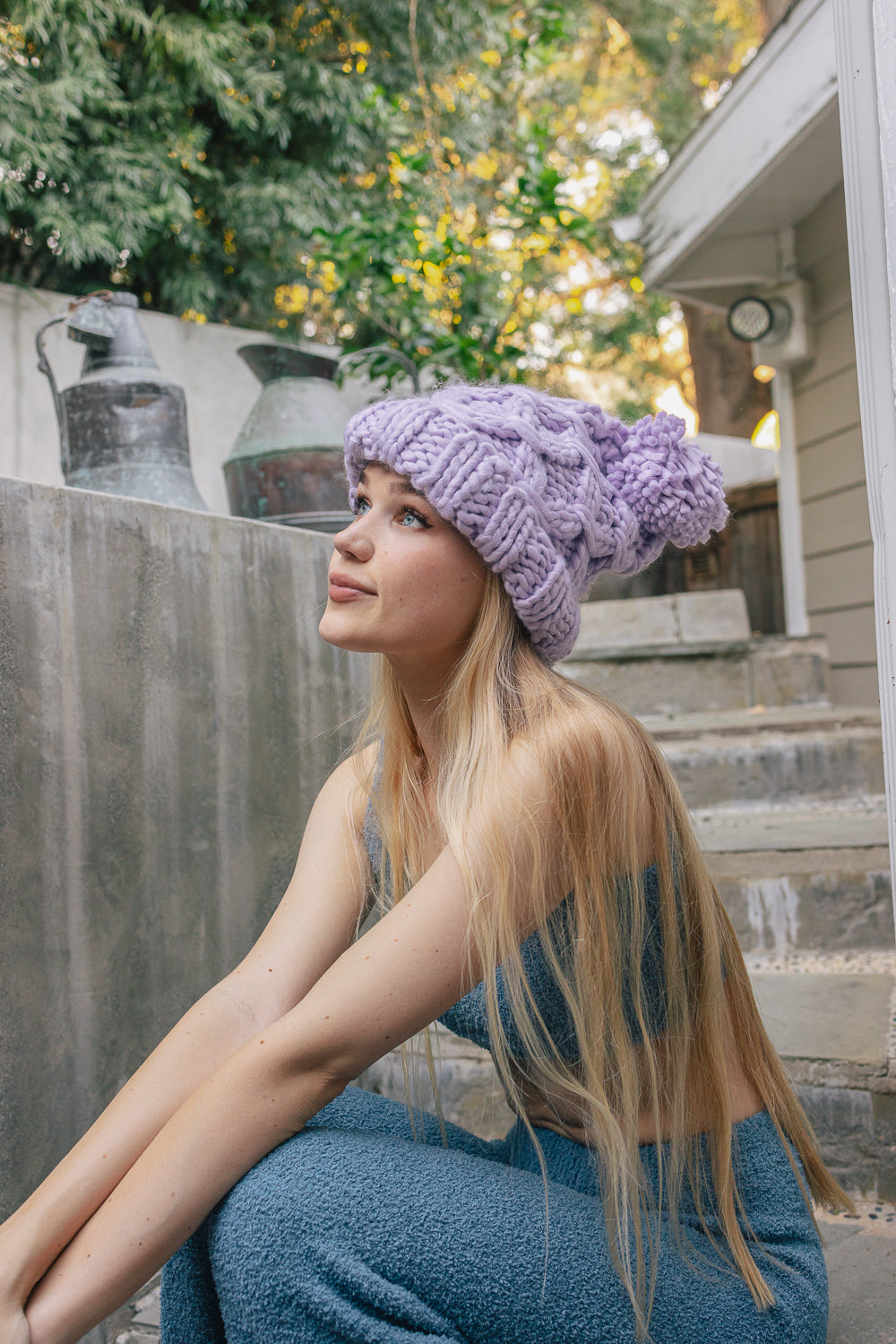 Oversized Chunky Knit Pom Beanie Image 3