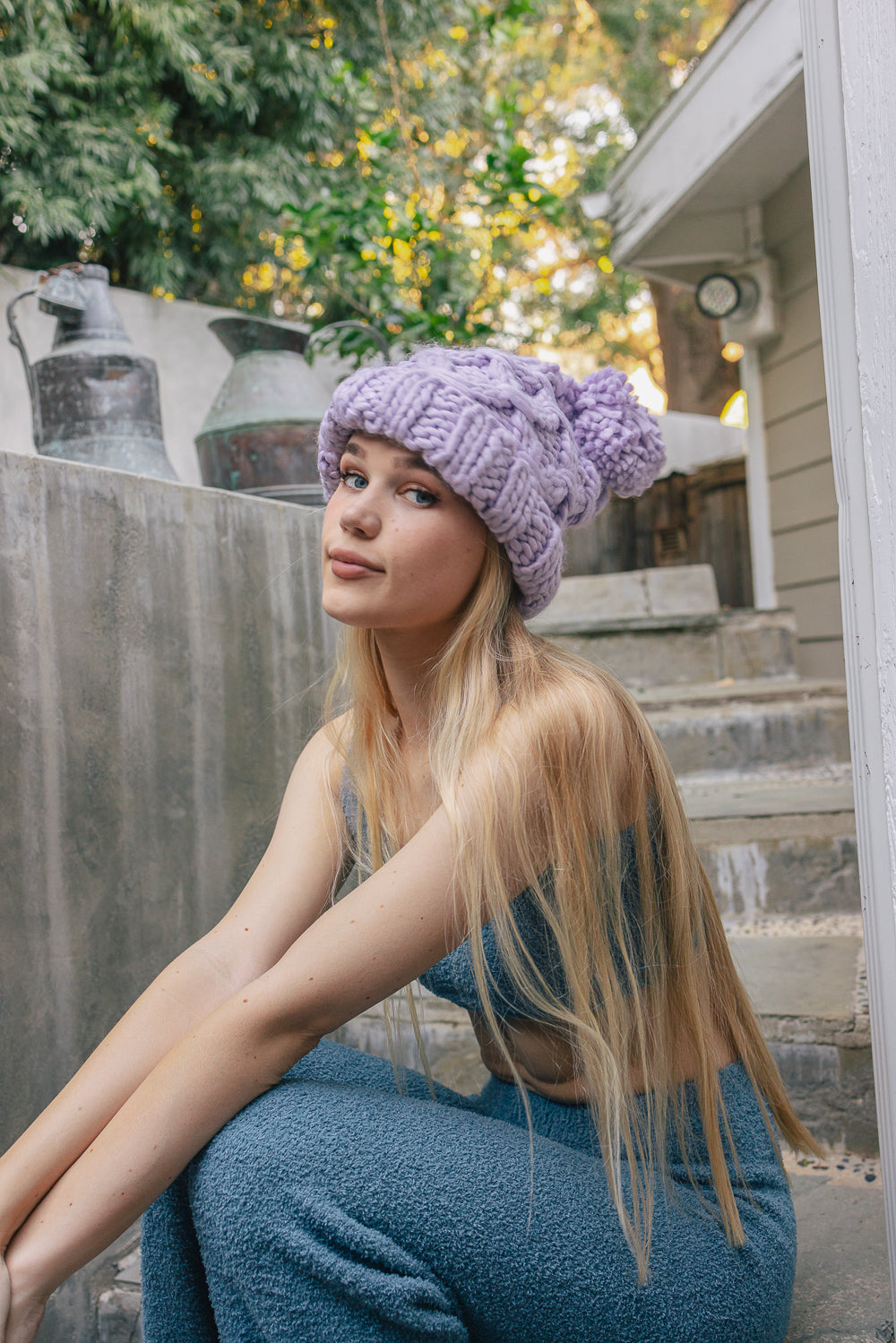 Oversized Chunky Knit Pom Beanie Image 4