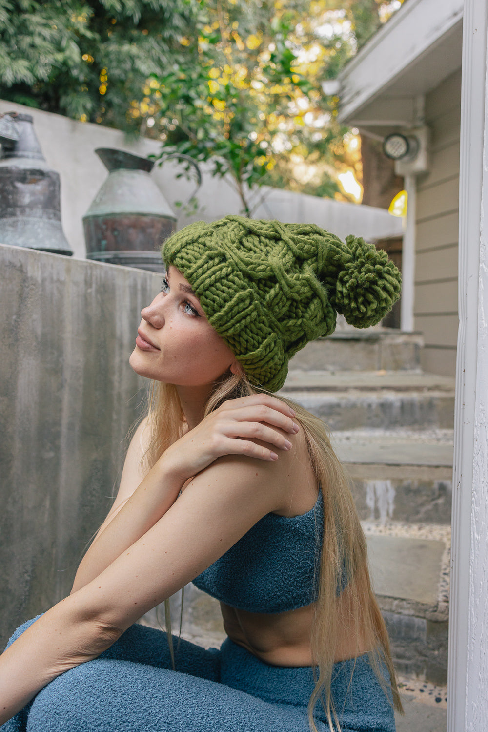 Oversized Chunky Knit Pom Beanie Image 4