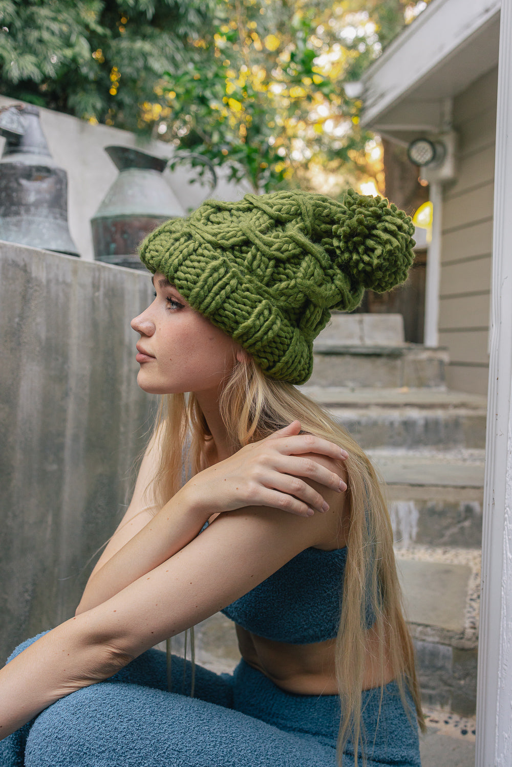 Oversized Chunky Knit Pom Beanie Image 6