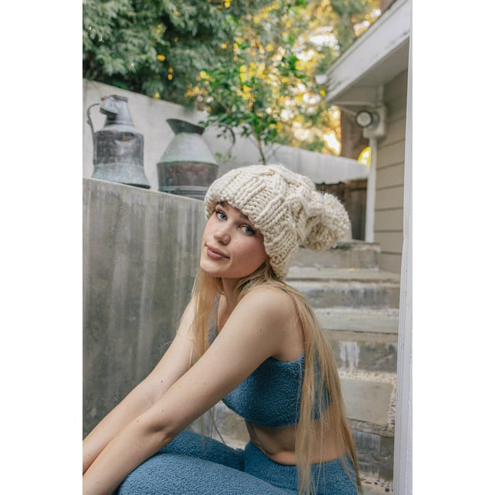 Oversized Chunky Knit Pom Beanie Image 7