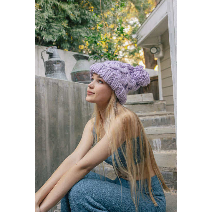 Oversized Chunky Knit Pom Beanie Image 8