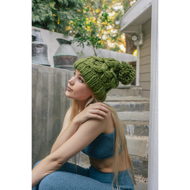 Oversized Chunky Knit Pom Beanie Image 9