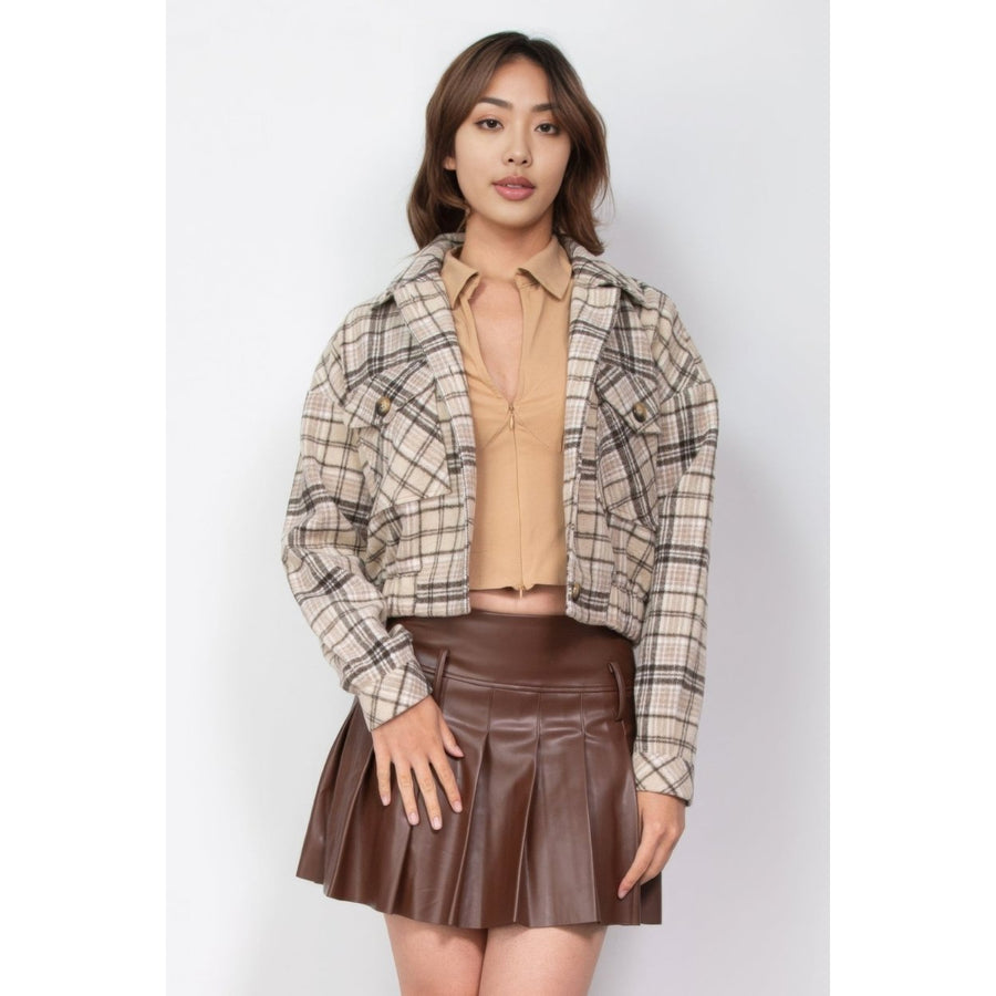 Plaid Button-down Crop Jacket Image 1