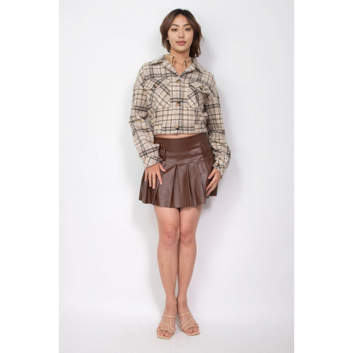 Plaid Button-down Crop Jacket Image 2