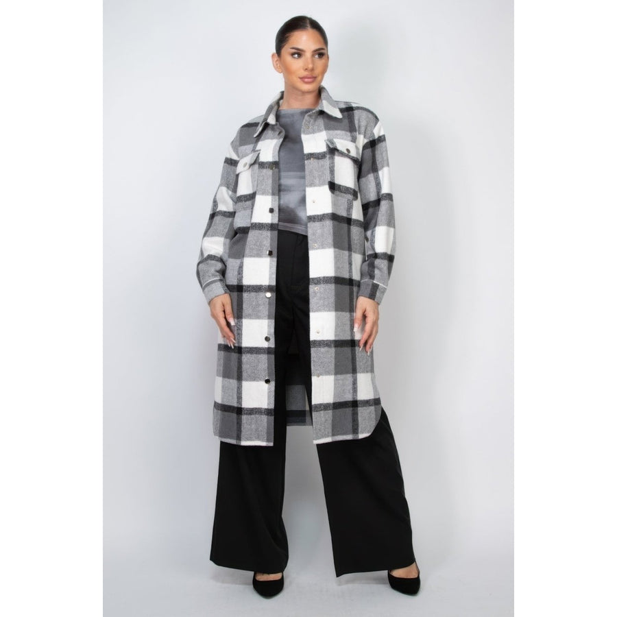 Plaid Buttoned Shacket Coat Image 1