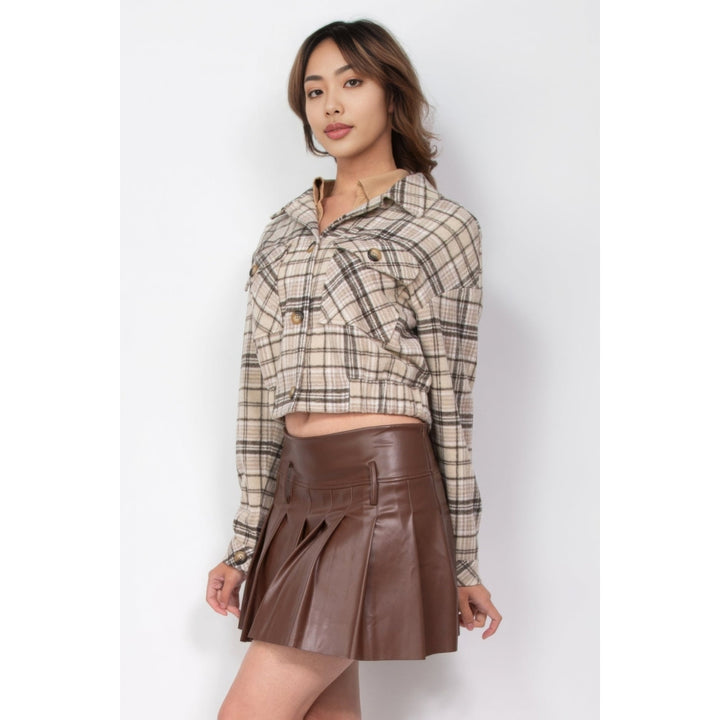 Plaid Button-down Crop Jacket Image 3