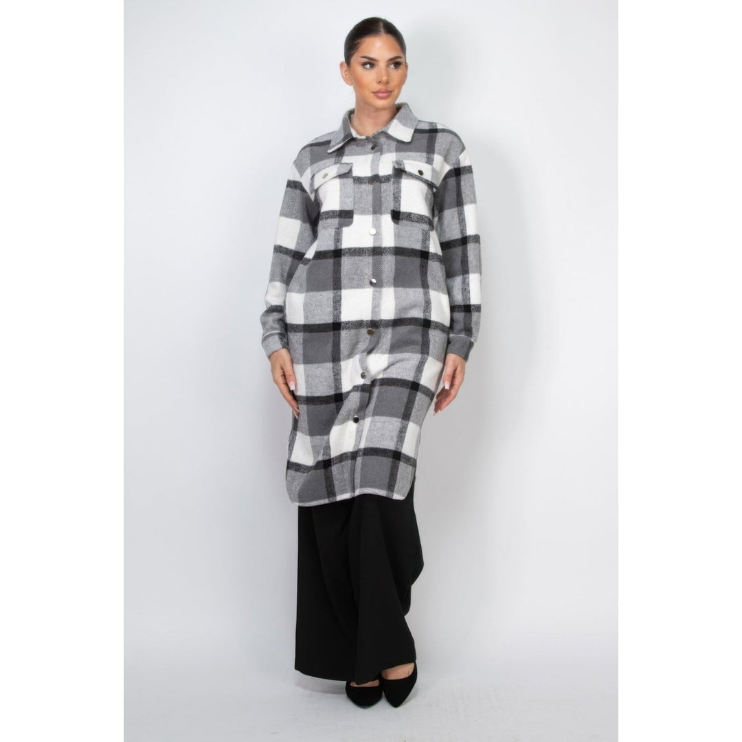 Plaid Buttoned Shacket Coat Image 2