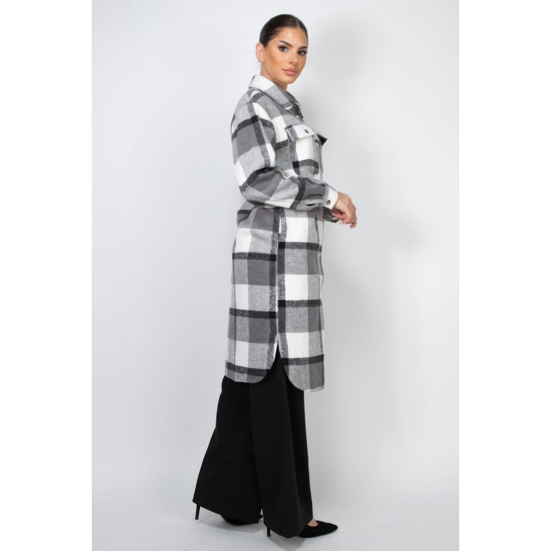 Plaid Buttoned Shacket Coat Image 3