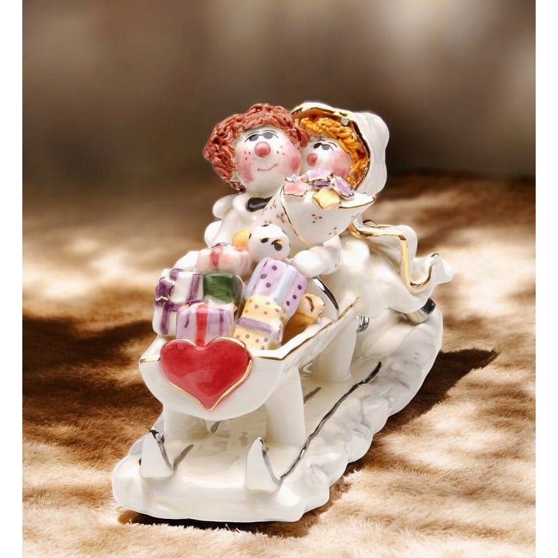 Ceramic Jewish Bride and Groom Sleigh: "Just Married" Gift for Couple Image 1