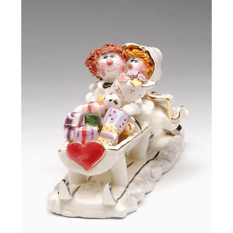 Ceramic Jewish Bride and Groom Sleigh: "Just Married" Gift for Couple Image 2