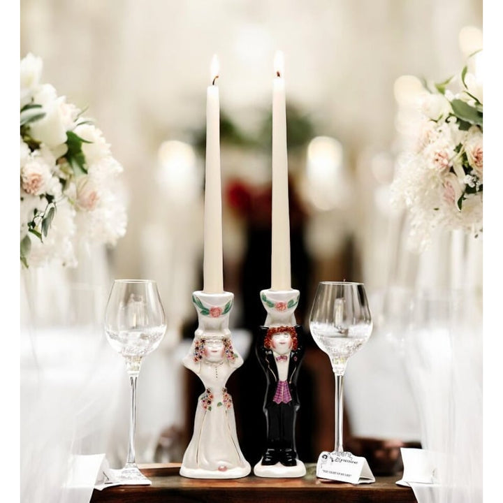 Ceramic Wedding Taper Candle Holders: "You Light Up My Life" Judaica Decor CANDLE NOT INCLUDED Image 1