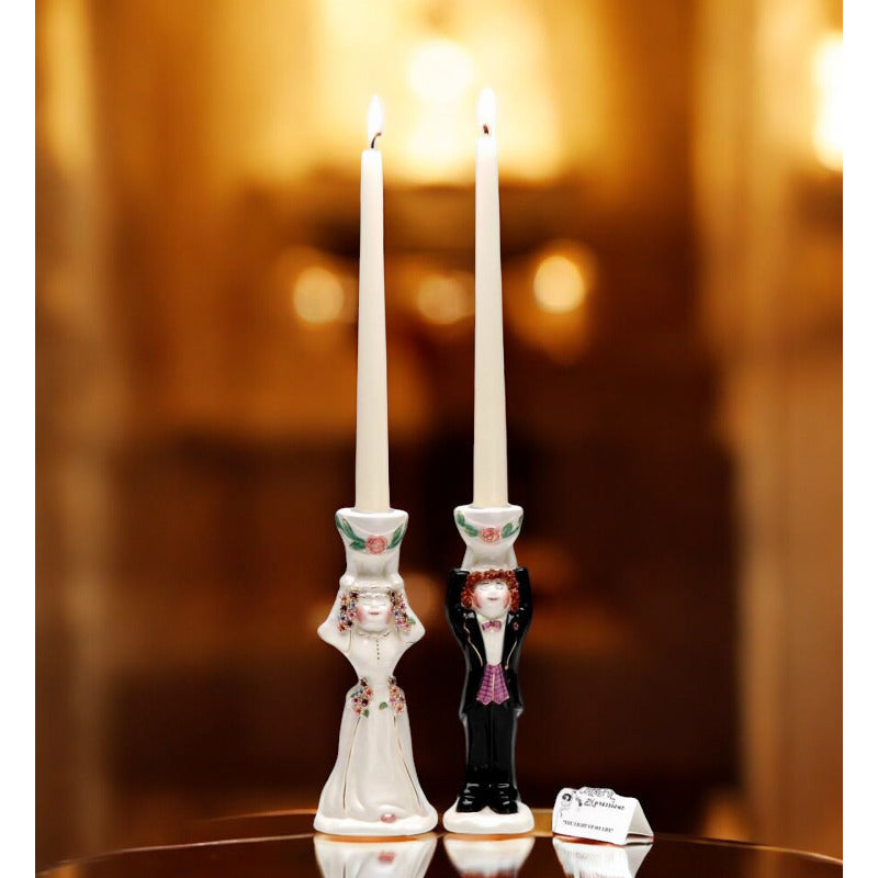 Ceramic Wedding Taper Candle Holders: "You Light Up My Life" Judaica Decor CANDLE NOT INCLUDED Image 2