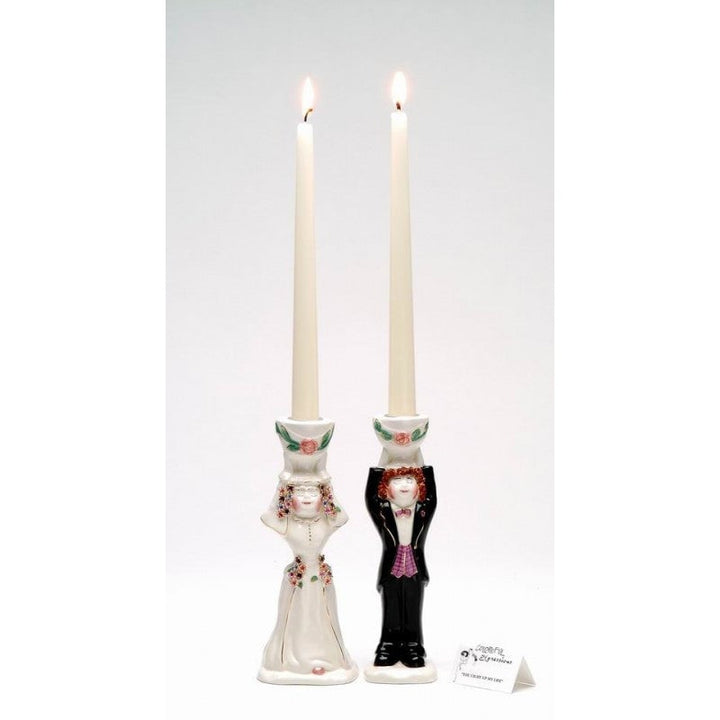 Ceramic Wedding Taper Candle Holders: "You Light Up My Life" Judaica Decor CANDLE NOT INCLUDED Image 3