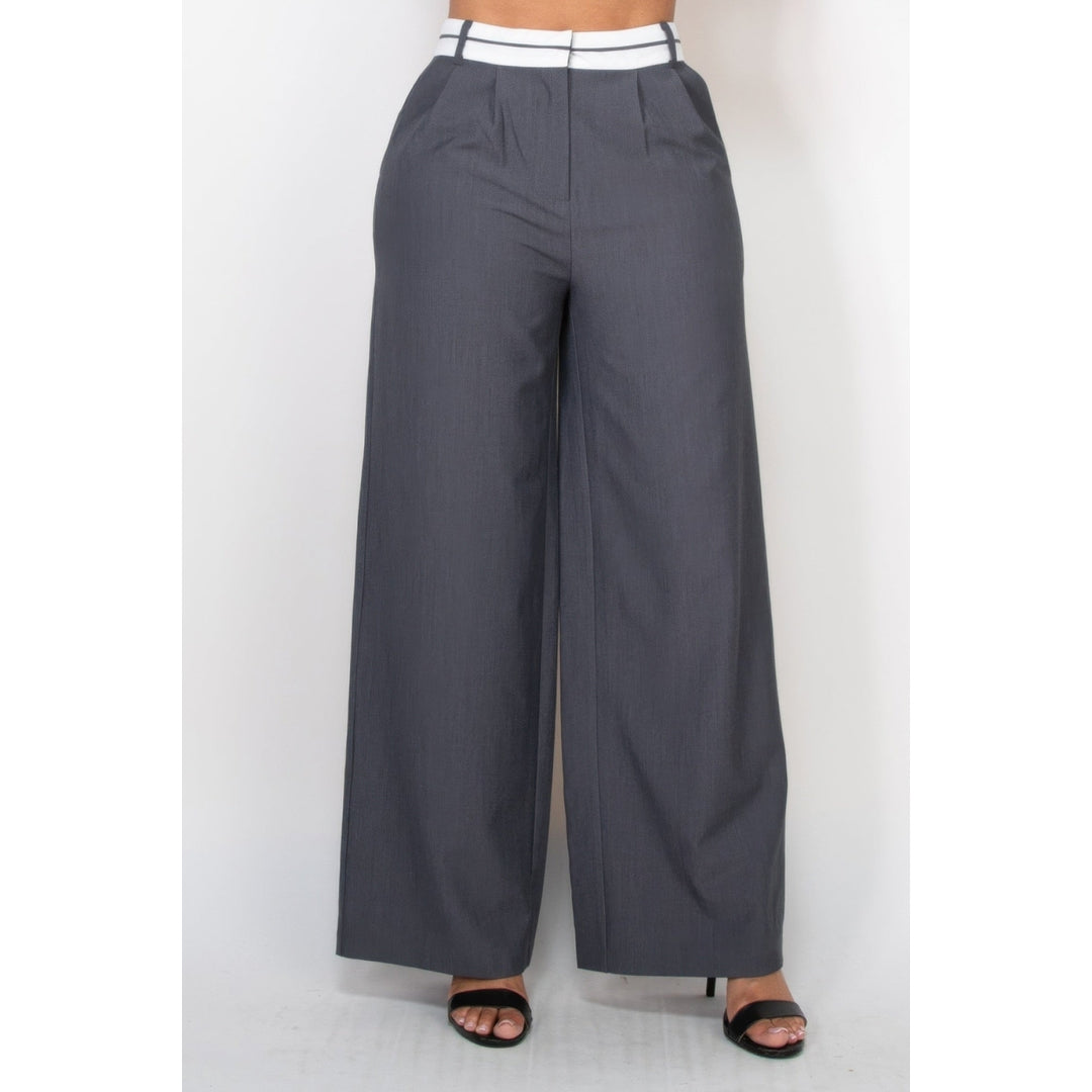 Pleated Double Waistband Pants Image 1