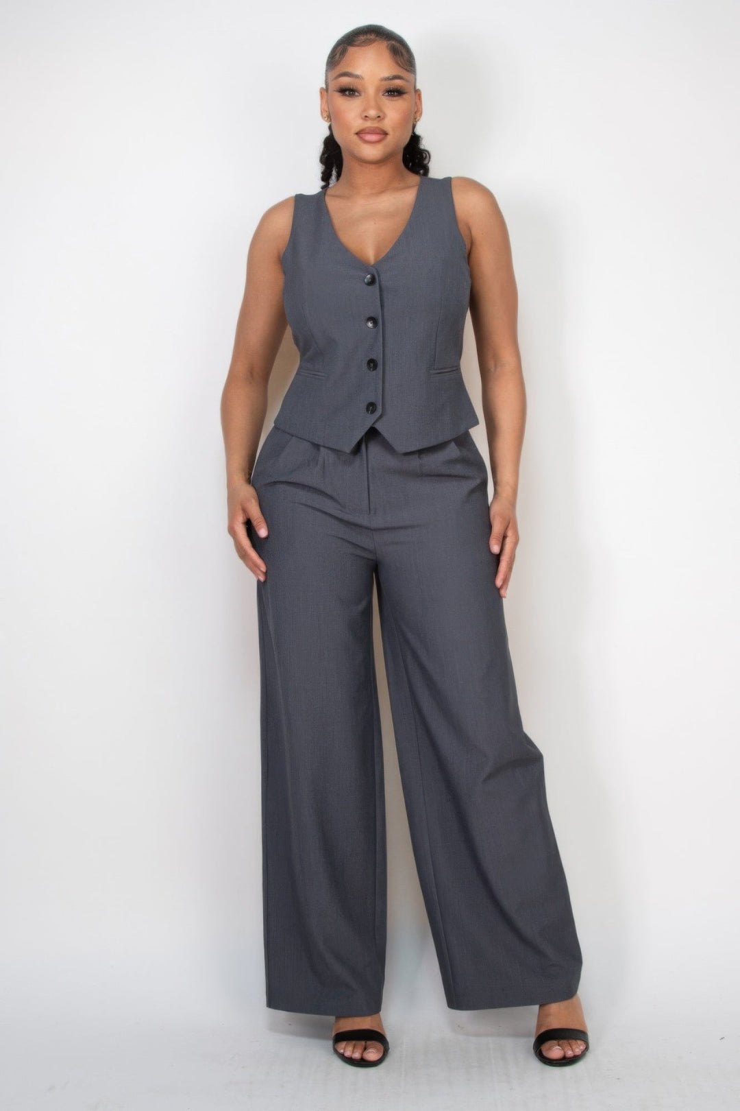 Pleated Double Waistband Pants Image 2