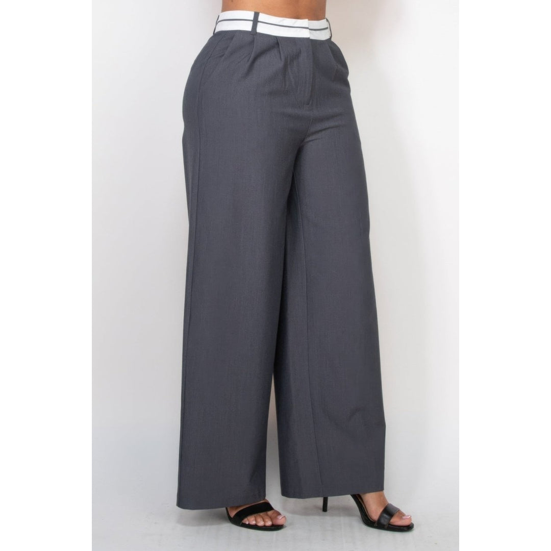 Pleated Double Waistband Pants Image 3