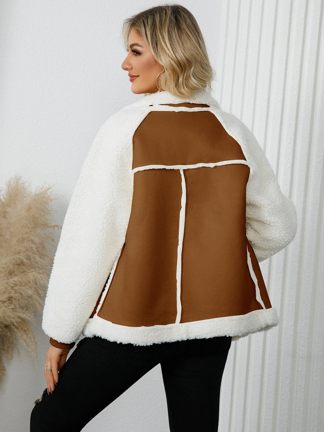 Pocketed Sherpa Zip Up Long Sleeve Jacket Image 3