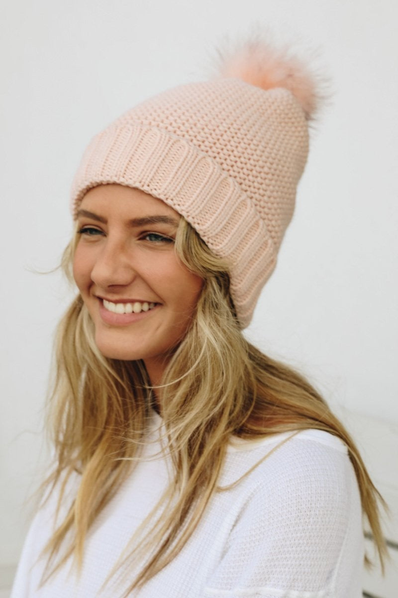 Pom Beanie with Faux Sherpa Lining Image 1