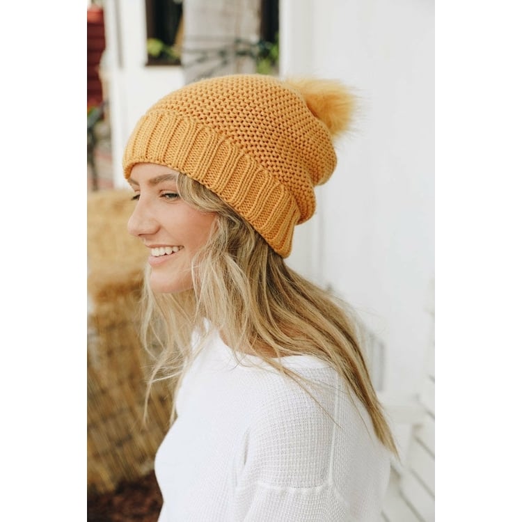 Pom Beanie with Faux Sherpa Lining Image 1