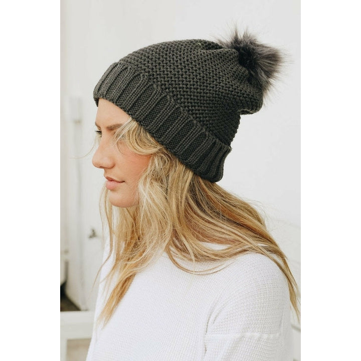 Pom Beanie with Faux Sherpa Lining Image 3