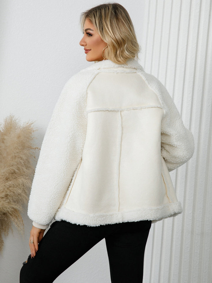 Pocketed Sherpa Zip Up Long Sleeve Jacket Image 7