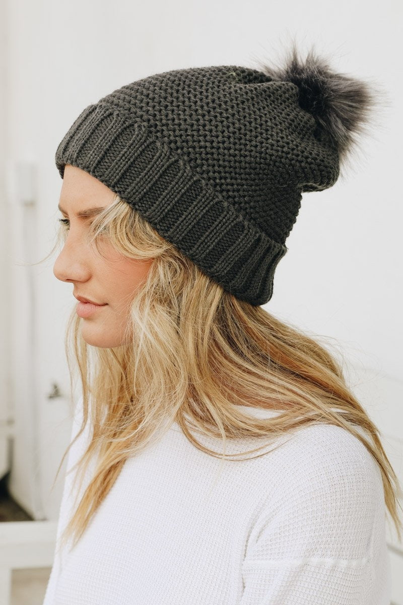 Pom Beanie with Faux Sherpa Lining Image 9