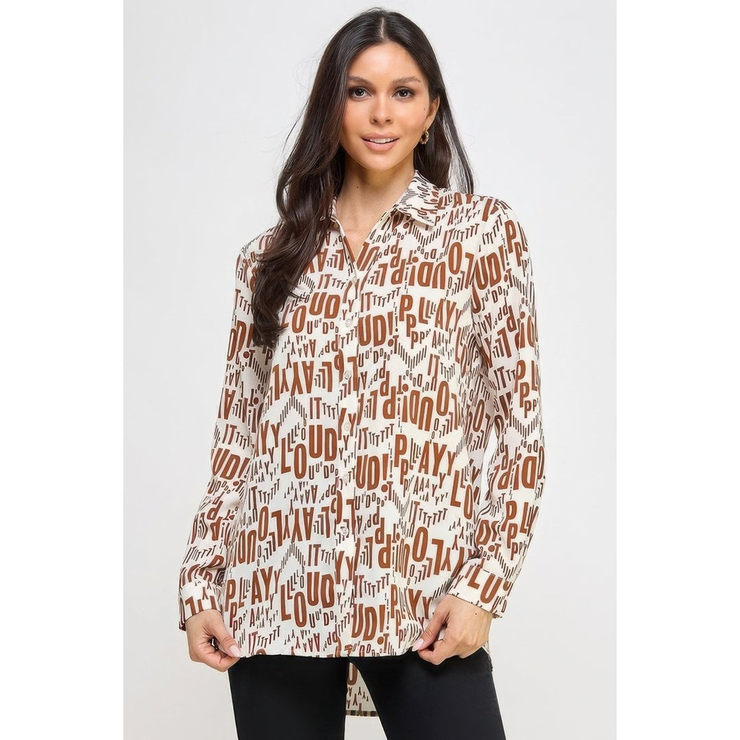 Printed Satin Long Sleeve Tunic Top Image 1